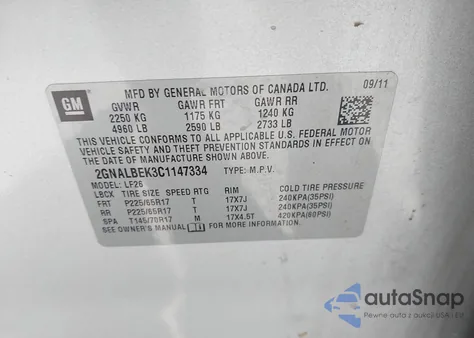 2012 Chevrolet Equinox Ls z USA, uszkodzony, nr VIN 2GNALBEK3C1147334